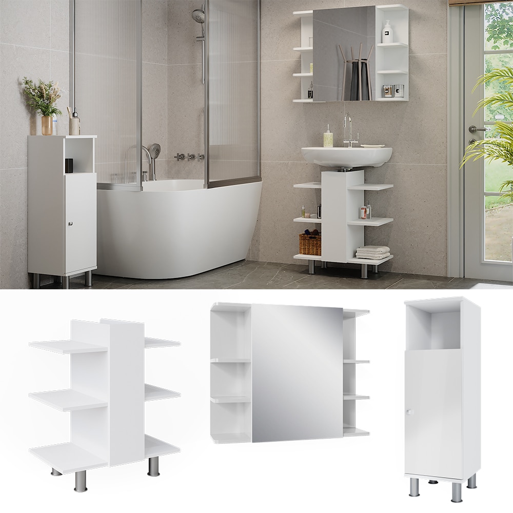 Vicco Badm&ouml;bel-Set Fynn Wei&szlig; 3 Teile Midischrank - Bild 1