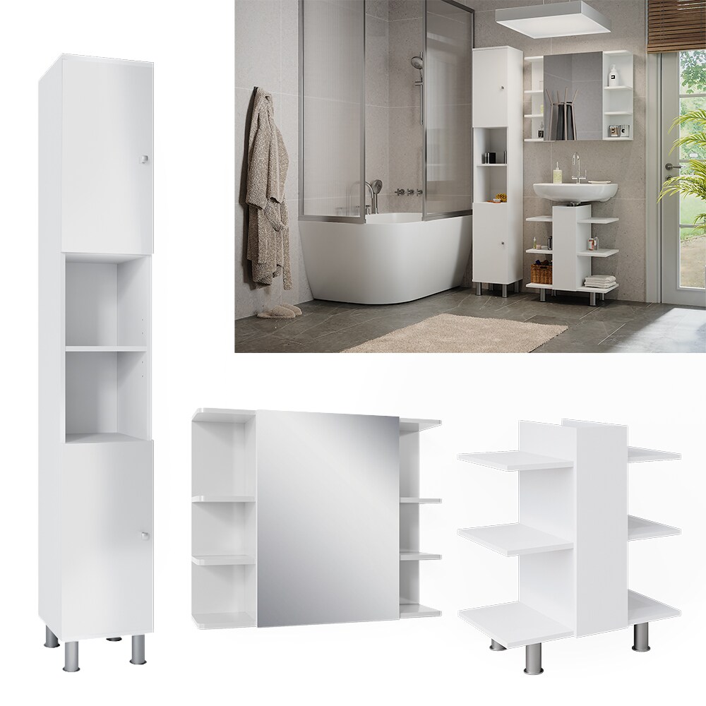 Vicco Badm&ouml;bel-Set Fynn Wei&szlig; 3 Teile Hochschrank - Bild 1