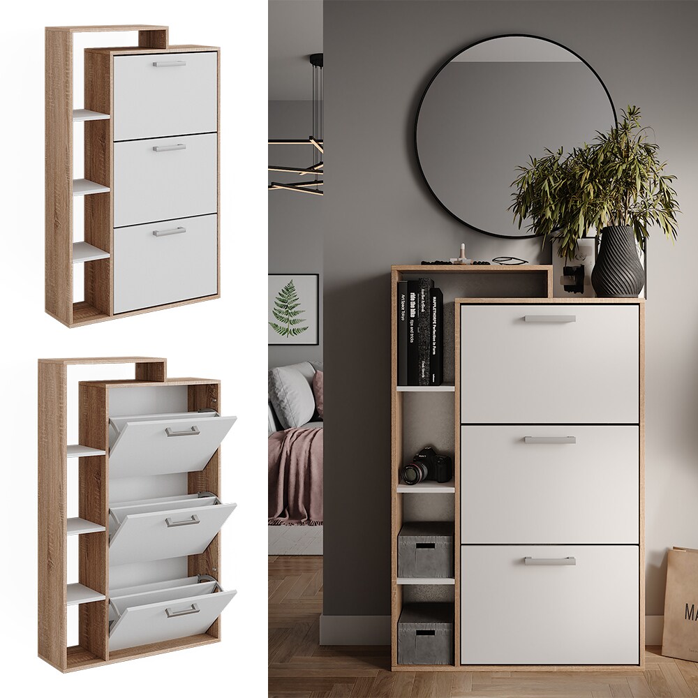 Vicco Schuhkipper Orlando Eiche Wei&szlig; 80 x 128,3 cm mit 3 F&auml;chern - Bild 1
