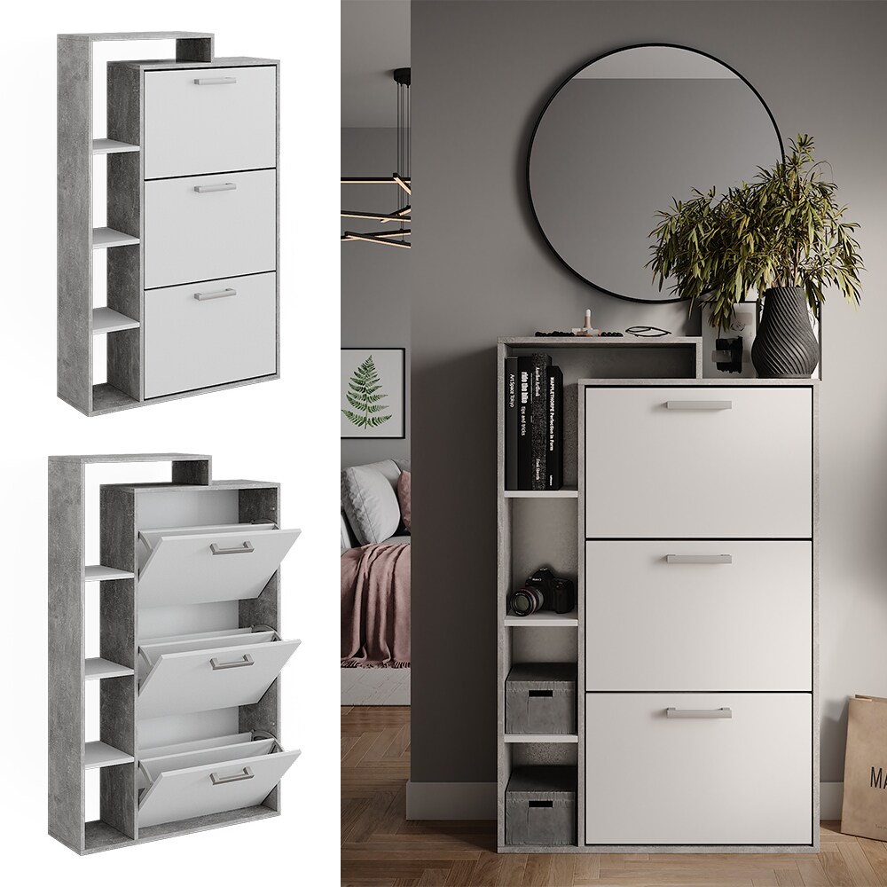 Vicco Schuhkipper Orlando Wei&szlig; Beton 80 x 128,3 cm mit 3 F&auml;chern - Bild 1