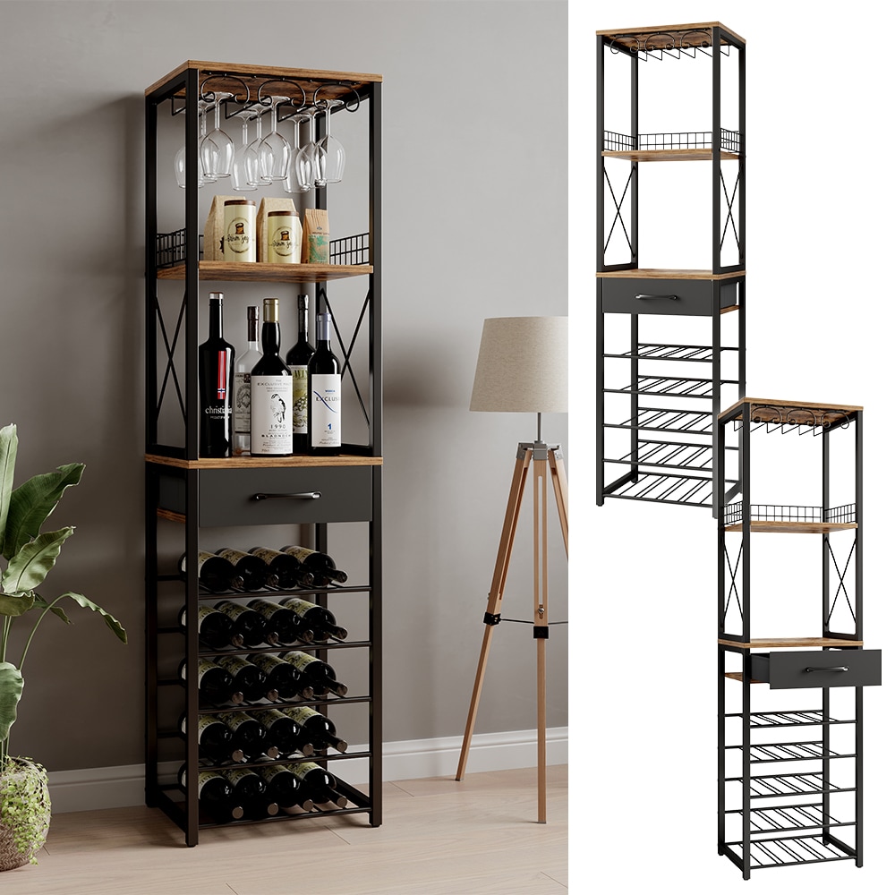 Vicco Weinregal Porto Eiche rustikal Schwarz 40 x 147,5 cm mit Schublade - Bild 1