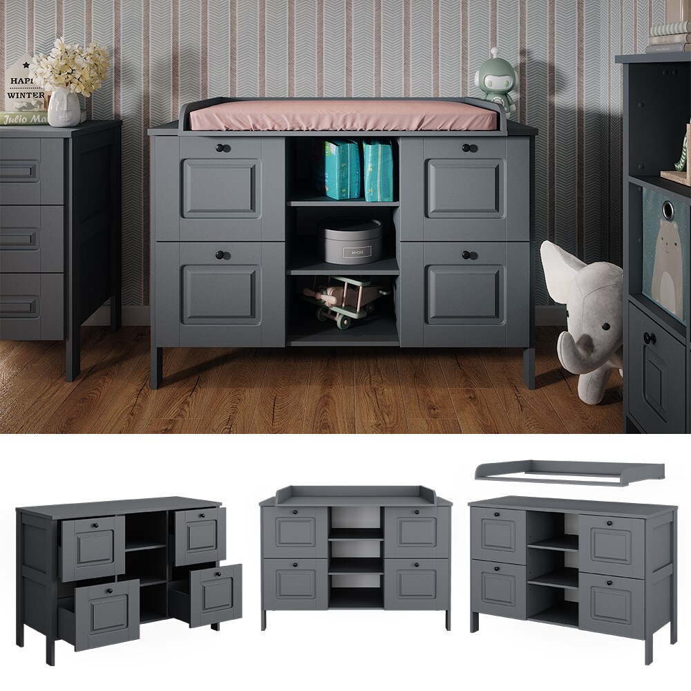 Vitalispa Wickelkommode Ajaton Grau 133 x 98,4 cm mit 4 Schubladen | 04066731450077