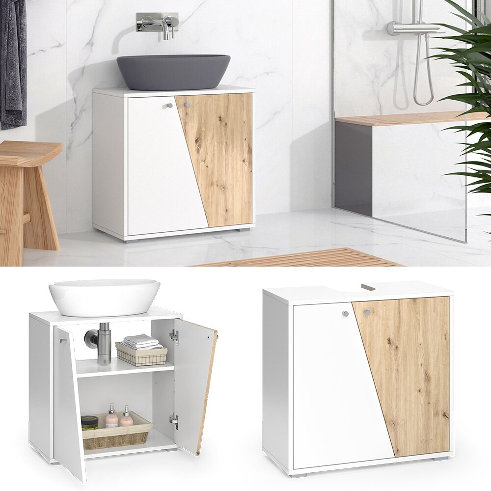 Vicco Waschbeckenunterschrank Irida Wei&szlig; Eiche 60 x 59 cm - Bild 1