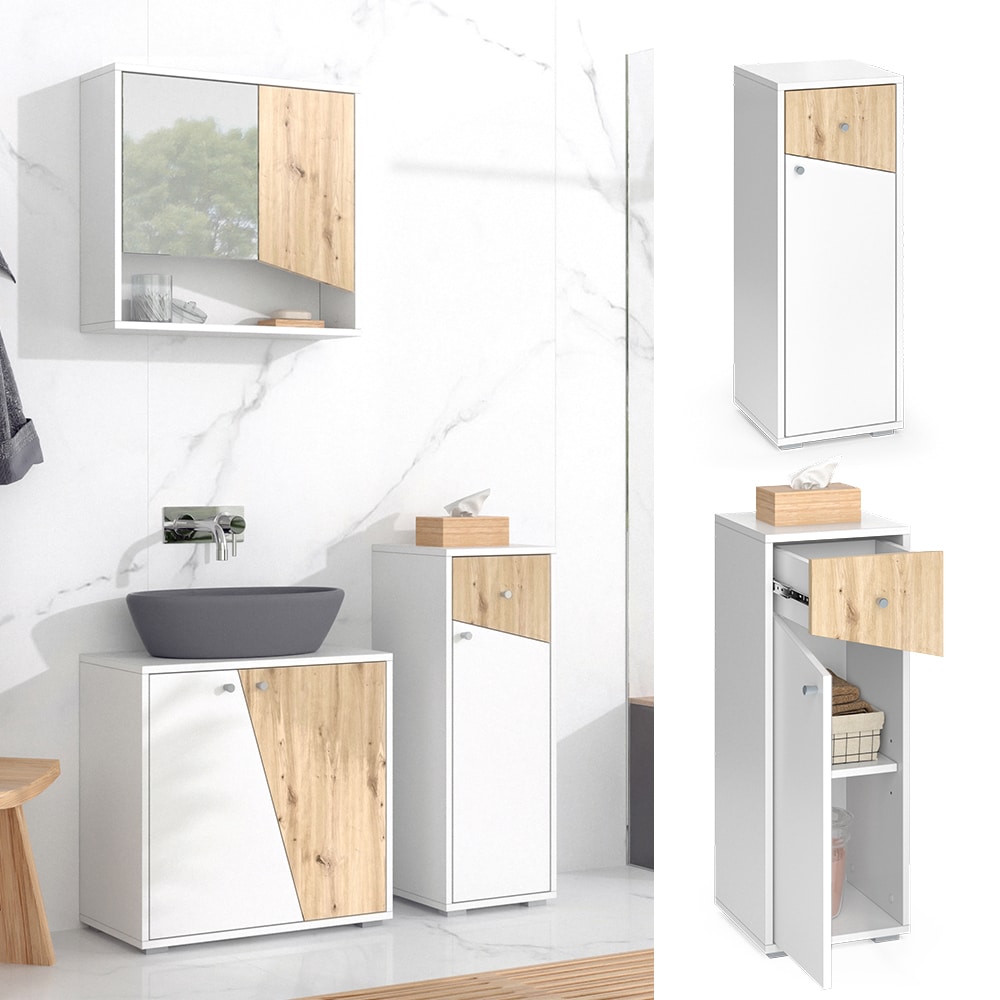 Vicco Midischrank Irida Wei&szlig; Eiche 30 x 81 cm - Bild 1