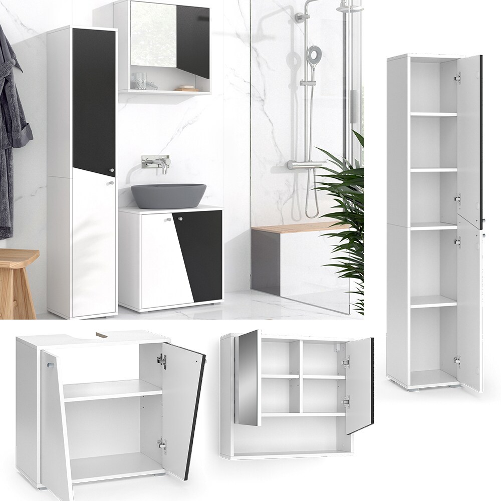 Vicco Badm&ouml;bel-Set Irida Wei&szlig; Anthrazit 3 Teile Hochschrank - Bild 1
