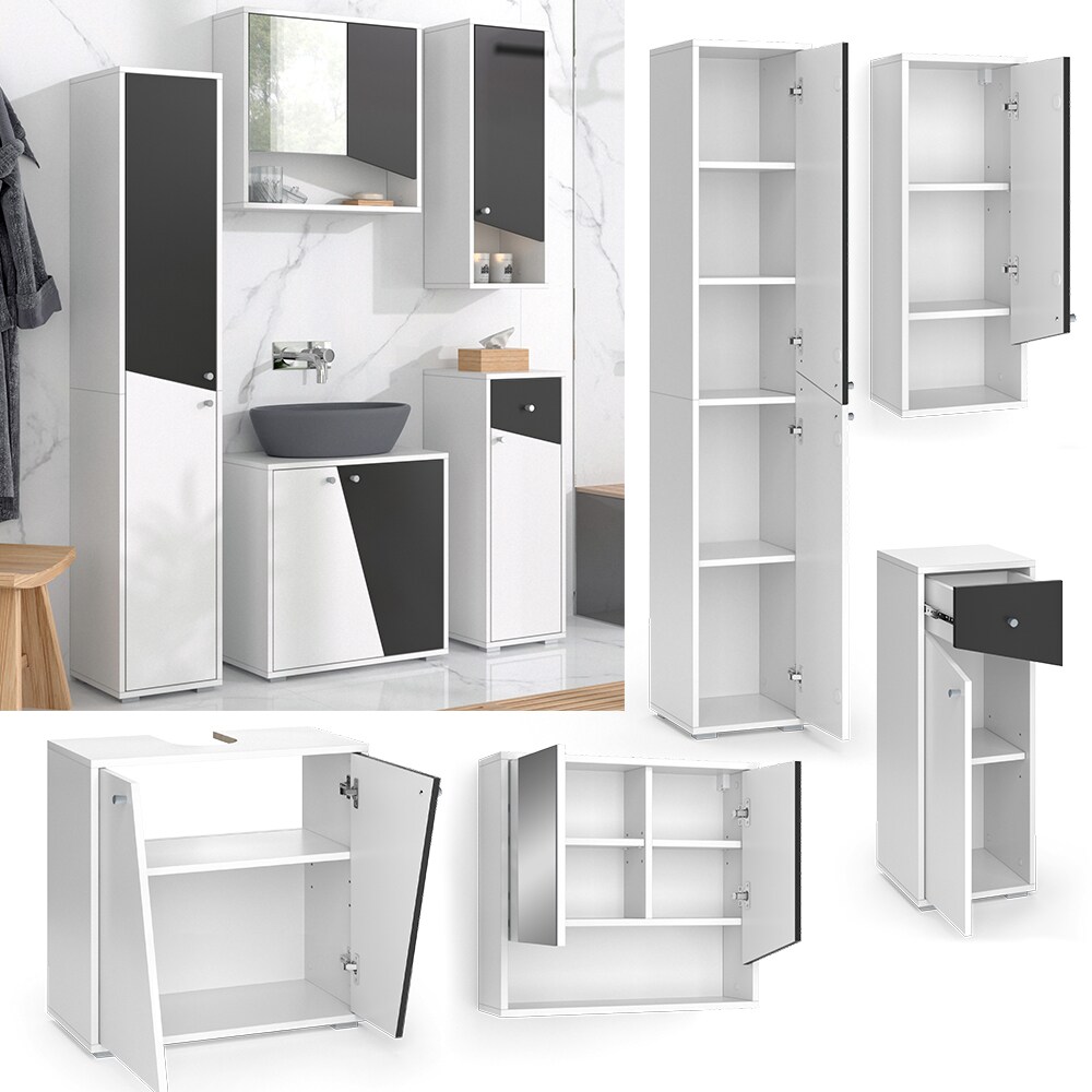 Vicco Badm&ouml;bel-Set Irida Wei&szlig; Anthrazit 5 Teile - Bild 1