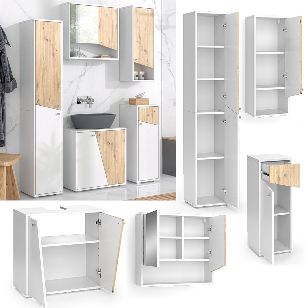 Vicco Badm&ouml;bel-Set Irida Wei&szlig; Eiche 5 Teile - Bild 1