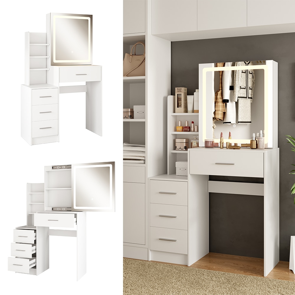 Vicco Schminktisch Lisca Wei&szlig; 80 cm mit LED-Spiegel - Bild 1