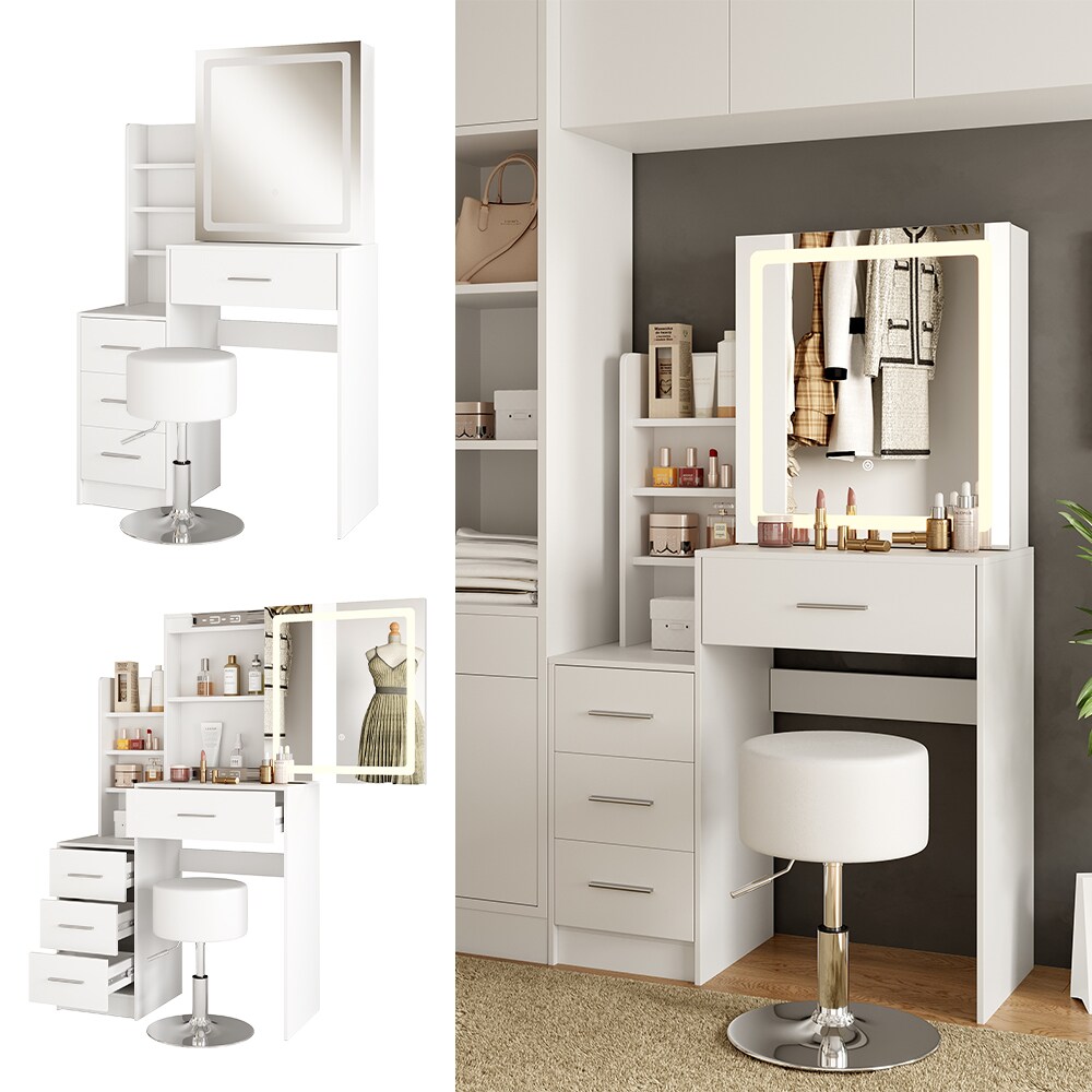 Vicco Schminktisch Lisca Weiß 80 cm mit LED-Spiegel und Hocker | 04066731450992