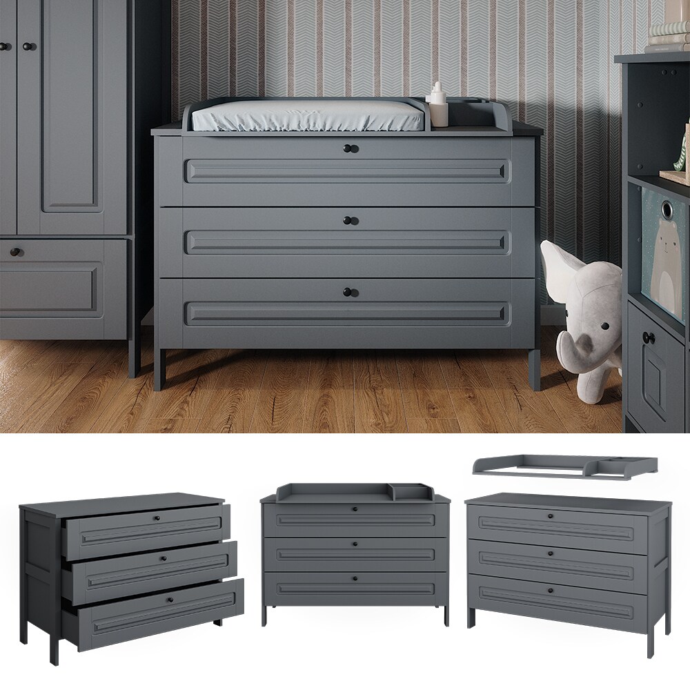 Vitalispa Wickelkommode Ajaton Grau 133 x 98,4 mit 3 Schubladen