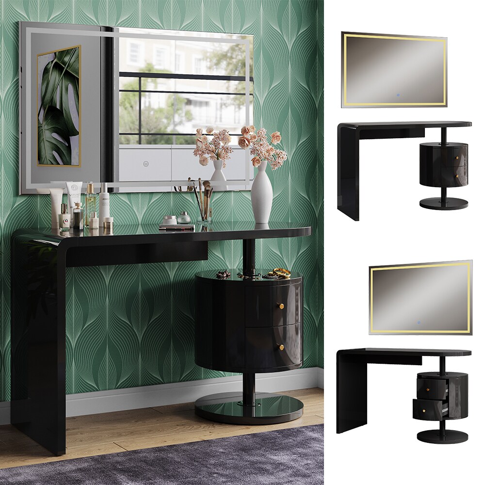 Vicco Schminktisch Lara Schwarz Hochglanz 120 cm mit LED-Spiegel - Bild 1