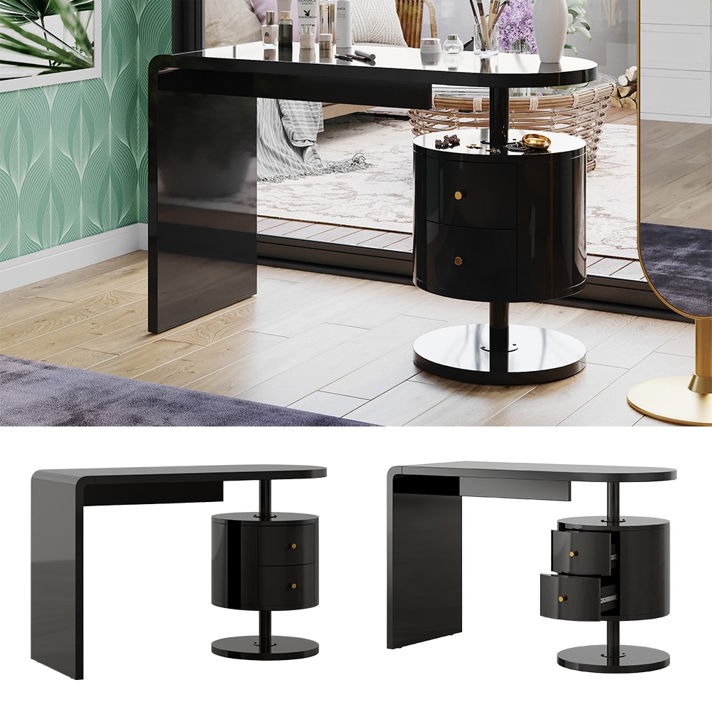 Vicco Schminktisch Lara Schwarz Hochglanz 120 x 50 cm mit 2 Schubladen - Bild 1