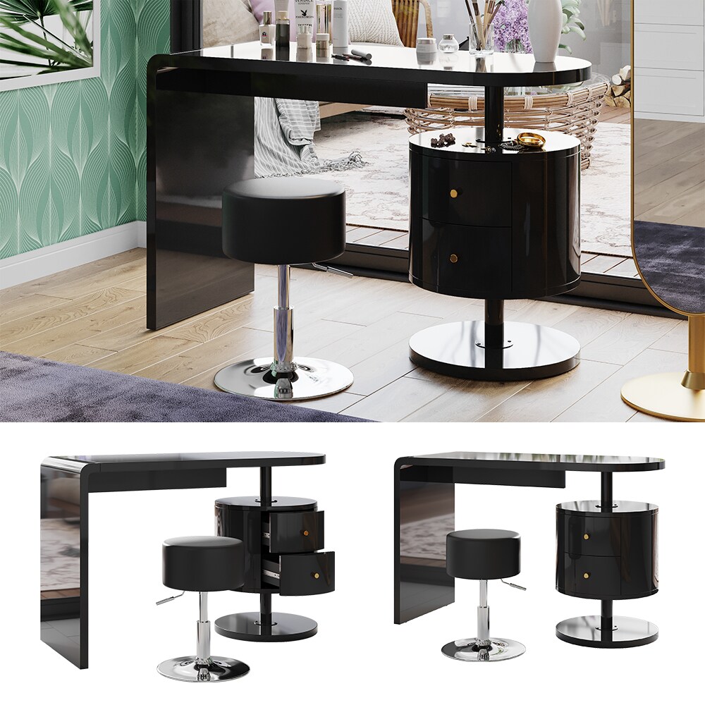 Vicco Schminktisch Lara Schwarz Hochglanz 120 cm mit Hocker | 04066731451197