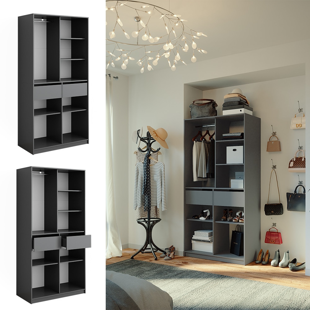 Vicco Kleiderschrank Elmo Anthrazit 100 x 200 cm mit 2 Schubladen - Bild 1