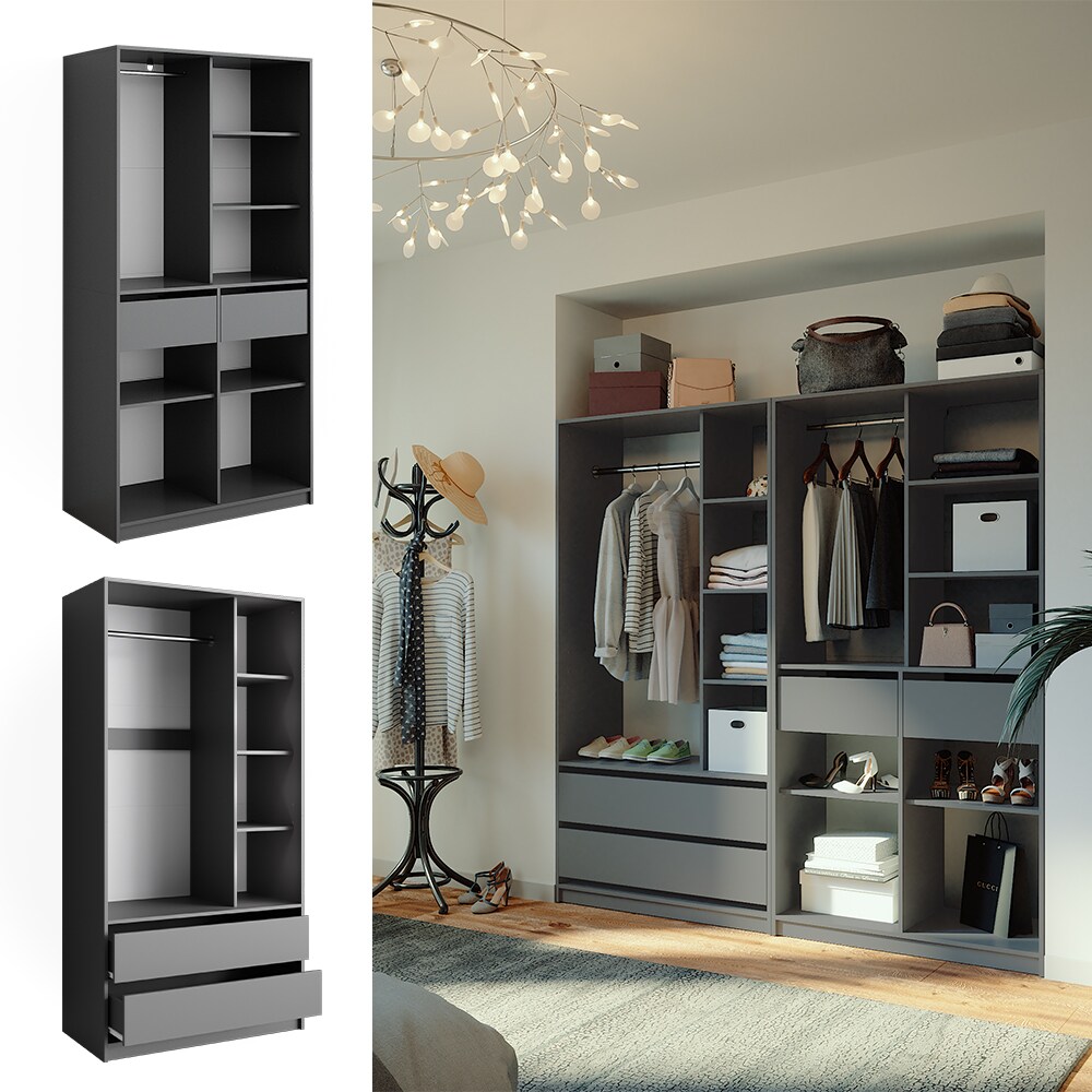 Vicco Kleiderschrank Elmo Anthrazit 100 x 200 cm Set mit 2 Teile