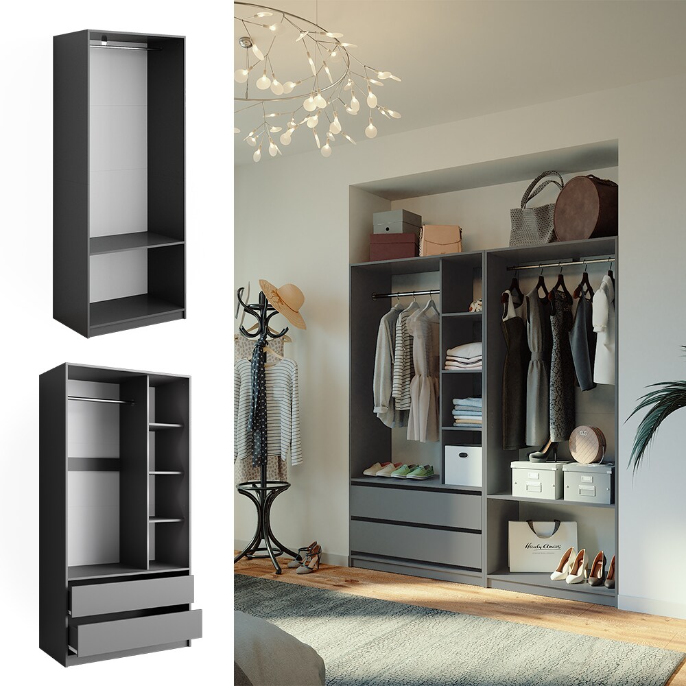 Vicco Kleiderschrank Elmo Anthrazit 80 x 200 cm Set mit 2 Teile - Bild 1
