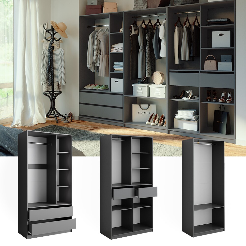 Vicco Kleiderschrank Elmo Anthrazit 100 x 200 cm Set mit 3 Teile