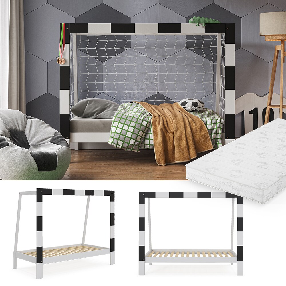 Vitalispa Kinderbett Fu&szlig;balltor Wei&szlig; 178 x 142,5 cm mit Matratze - Bild 1