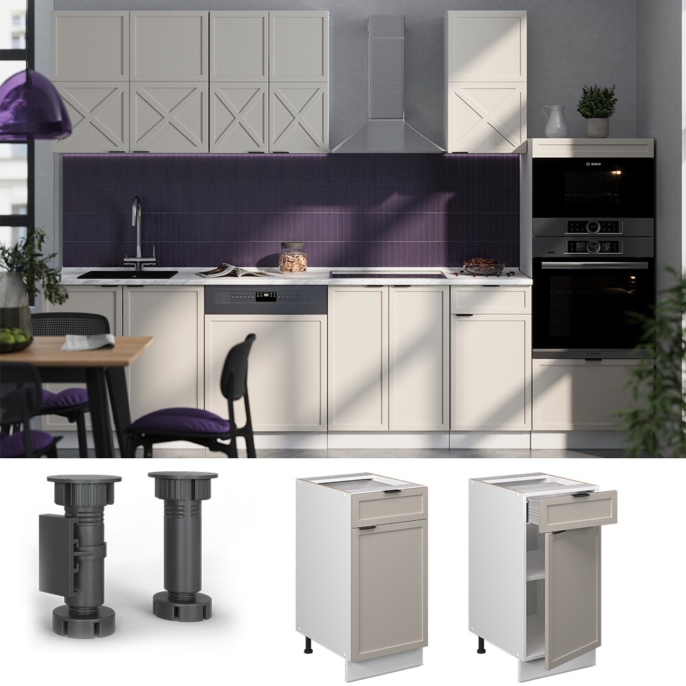 Vicco Schubunterschrank Fame-Line Wei&szlig; Grau-Beige gerahmt 40 cm mit Arbeitsplatte Anthrazit - Bild 1