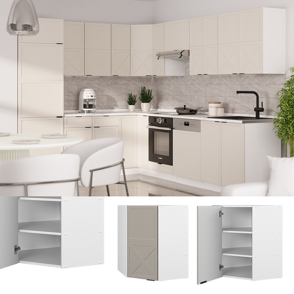 Vicco Eckhängeschrank Fame-Line Weiß Grau-Beige gerahmt 57 cm