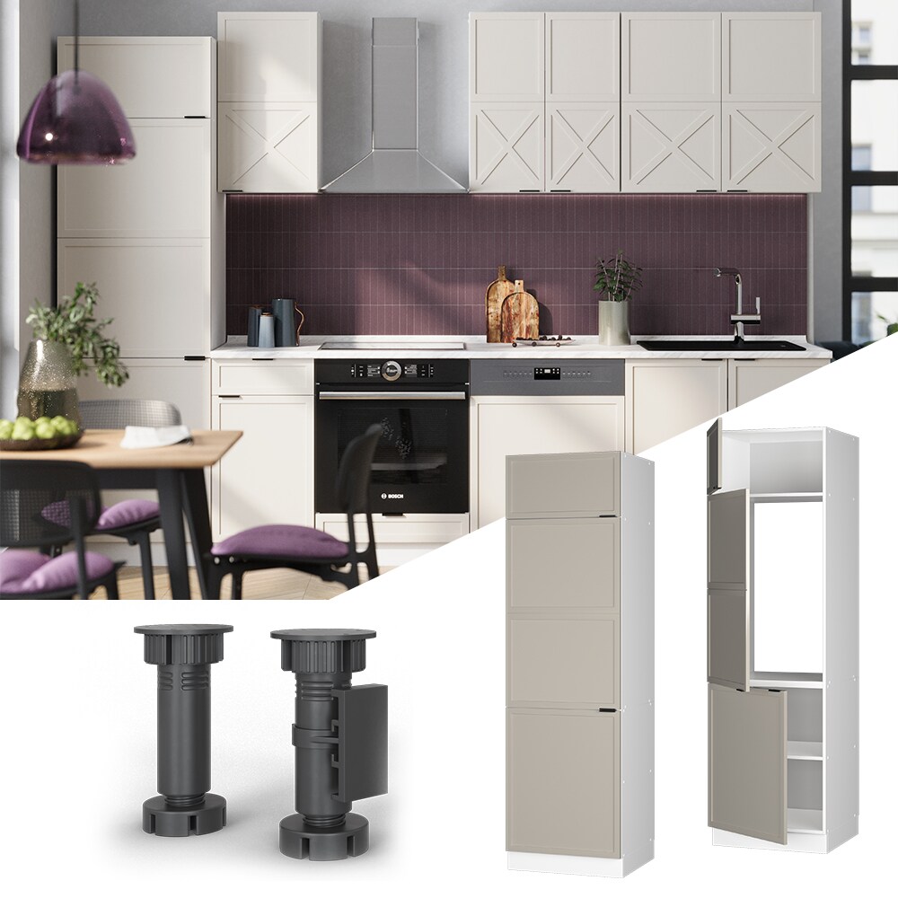 Vicco Kühlumbauschrank Fame-Line Weiß Grau-Beige gerahmt 60 cm