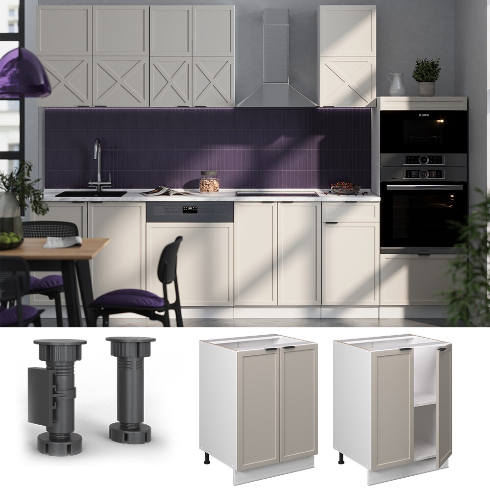 Vicco Unterschrank Fame-Line Weiß Grau-Beige gerahmt 60 cm mit Arbeitsplatte Eiche