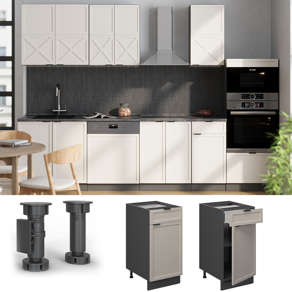 Vicco Schubunterschrank Fame-Line Anthrazit Grau-Beige gerahmt 40 cm mit Arbeitsplatte Eiche - Bild 1