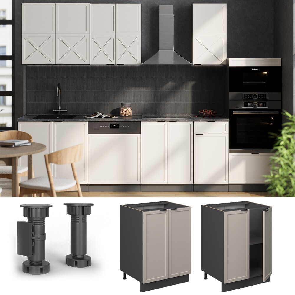 Vicco Unterschrank Fame-Line Anthrazit Grau-Beige gerahmt 60 cm mit Arbeitsplatte Eiche