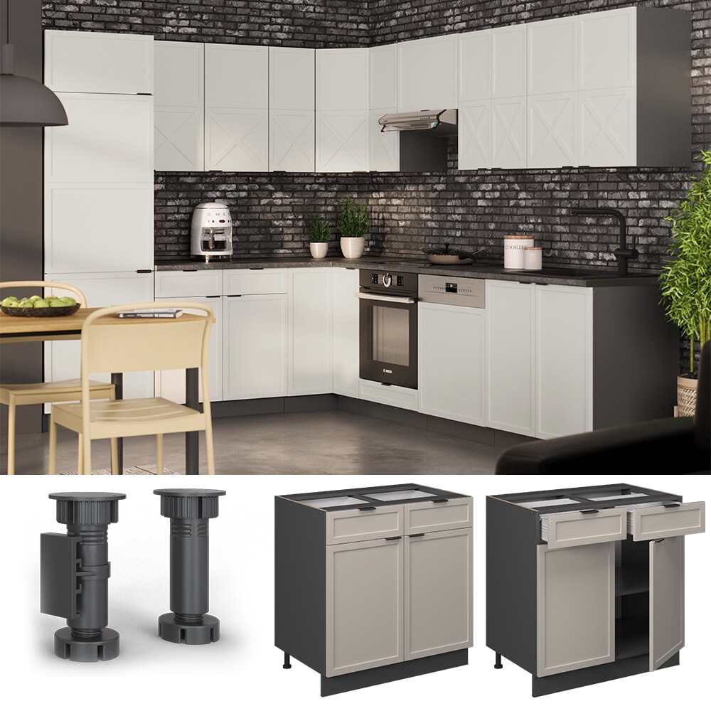 Vicco Schubunterschrank Fame-Line Anthrazit Grau-Beige gerahmt 80 cm mit Arbeitsplatte Eiche - Bild 1