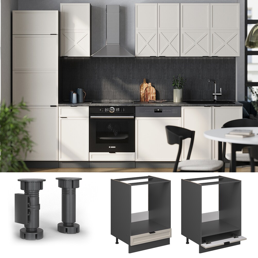 Vicco Herdumbauschrank Fame-Line Anthrazit Grau-Beige gerahmt 60 cm mit Arbeitsplatte Anthrazit - Bild 1