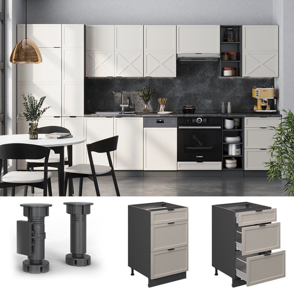 Vicco Schubladenunterschrank Fame-Line Anthrazit Grau-Beige gerahmt 50 cm mit Arbeitsplatte Eiche