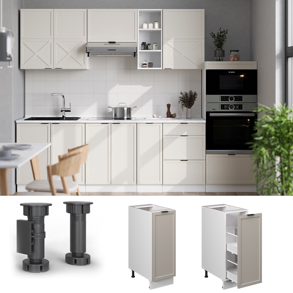 Vicco Apothekerunterschrank Fame-Line Wei&szlig; Grau-Beige gerahmt 30 cm mit Arbeitsplatte Anthrazit - Bild 1