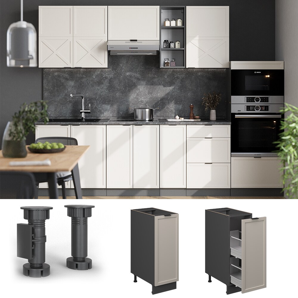 Vicco Apothekerunterschrank Fame-Line Anthrazit Grau-Beige gerahmt 30 cm mit Arbeitsplatte Eiche - Bild 1