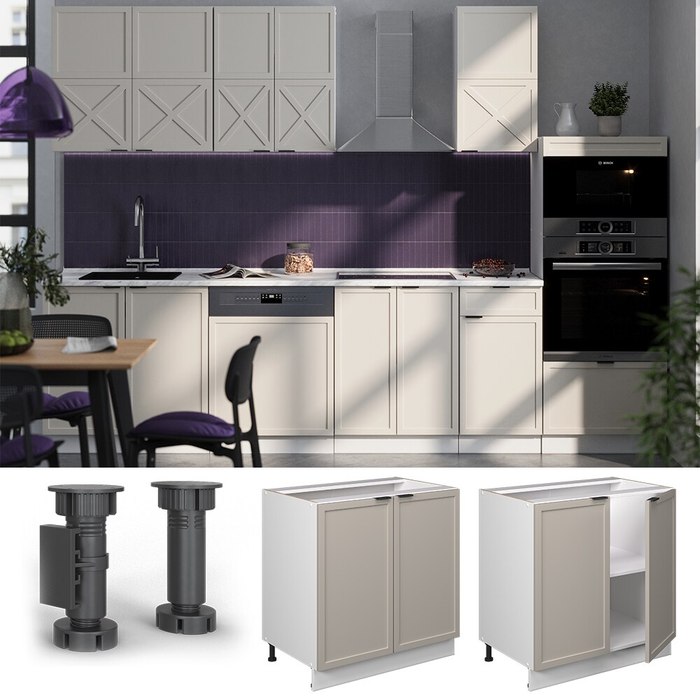 Vicco Unterschrank Fame-Line Weiß Grau-Beige gerahmt 80 cm mit Arbeitsplatte Eiche