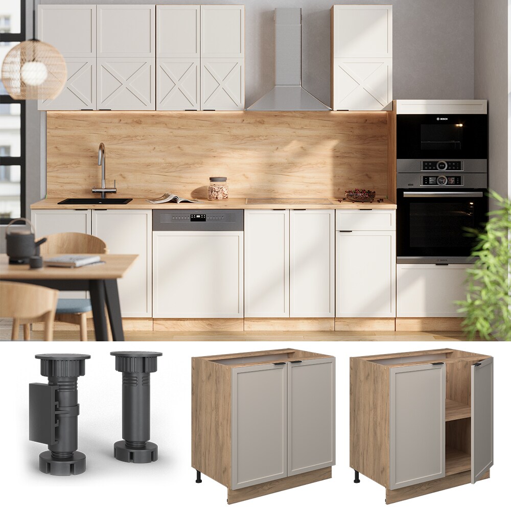 Vicco Unterschrank Fame-Line Eiche Grau-Beige gerahmt 80 cm mit Arbeitsplatte Anthrazit