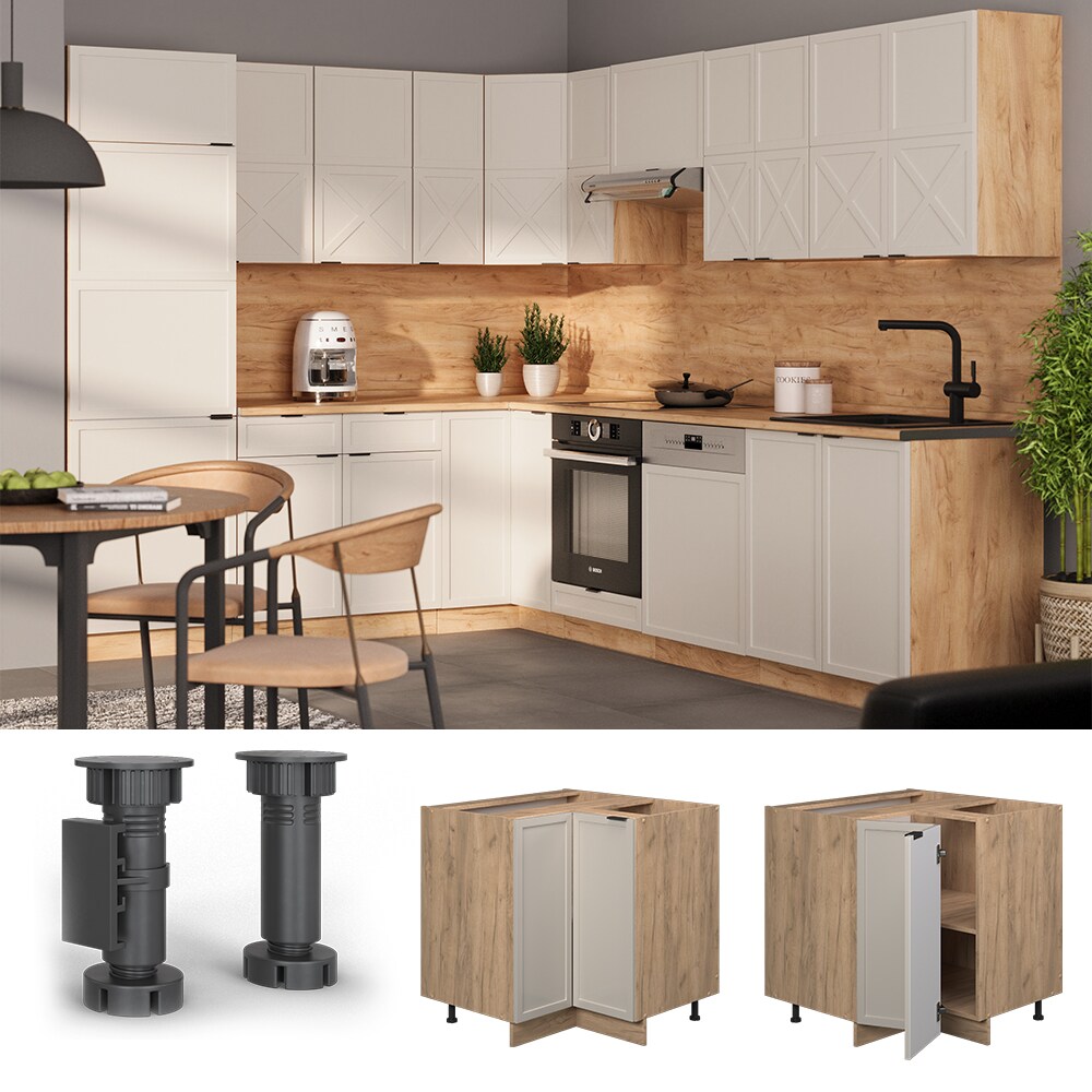 Vicco Eckunterschrank Fame-Line Eiche Grau-Beige gerahmt 87 cm mit Arbeitsplatte Eiche