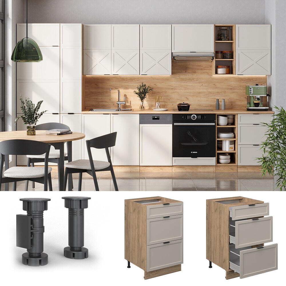 Vicco Schubladenunterschrank Fame-Line Eiche Grau-Beige gerahmt 50 cm ohne Arbeitsplatte