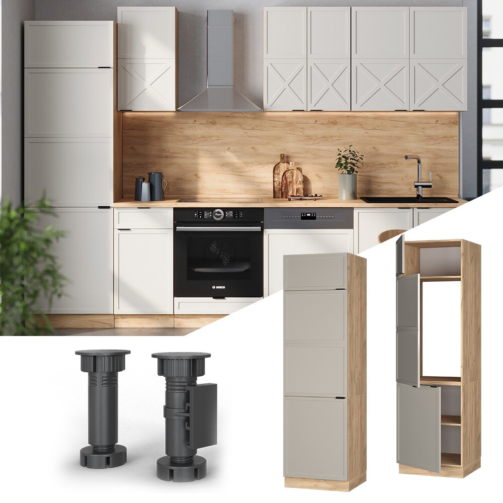 Vicco Kühlumbauschrank Fame-Line Eiche Grau-Beige gerahmt 60 cm
