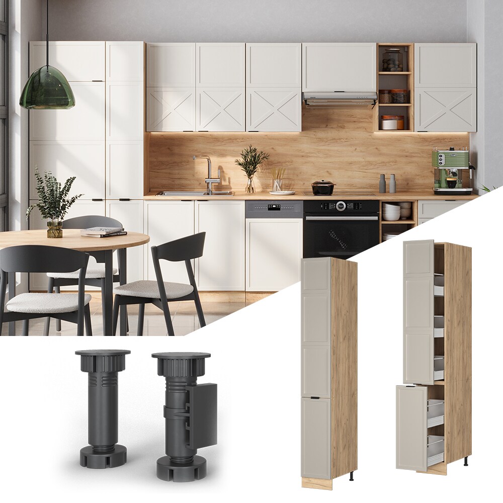 Vicco Apothekerhochschrank Fame-Line Eiche Grau-Beige gerahmt 30 cm