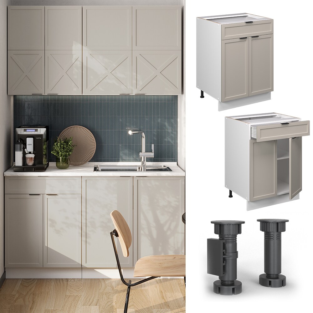 Vicco Schubunterschrank Fame-Line Wei&szlig; Grau-Beige gerahmt 60 cm mit Arbeitsplatte Anthrazit - Bild 1