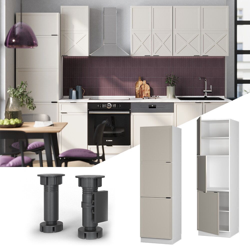 Vicco Vorratsschrank Fame-Line Weiß Grau-Beige gerahmt 60 cm 3 Türen