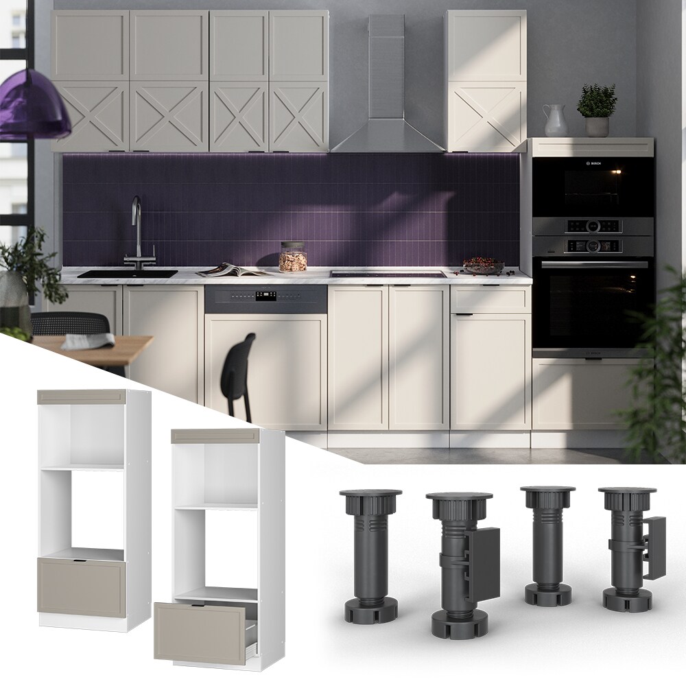 Vicco Mikrowellenschrank Fame-Line Weiß Grau-Beige gerahmt 60 cm mit Schublade
