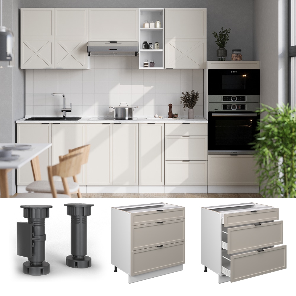 Vicco Schubladenunterschrank Fame-Line Wei&szlig; Grau-Beige gerahmt 80 cm ohne Arbeitsplatte - Bild 1