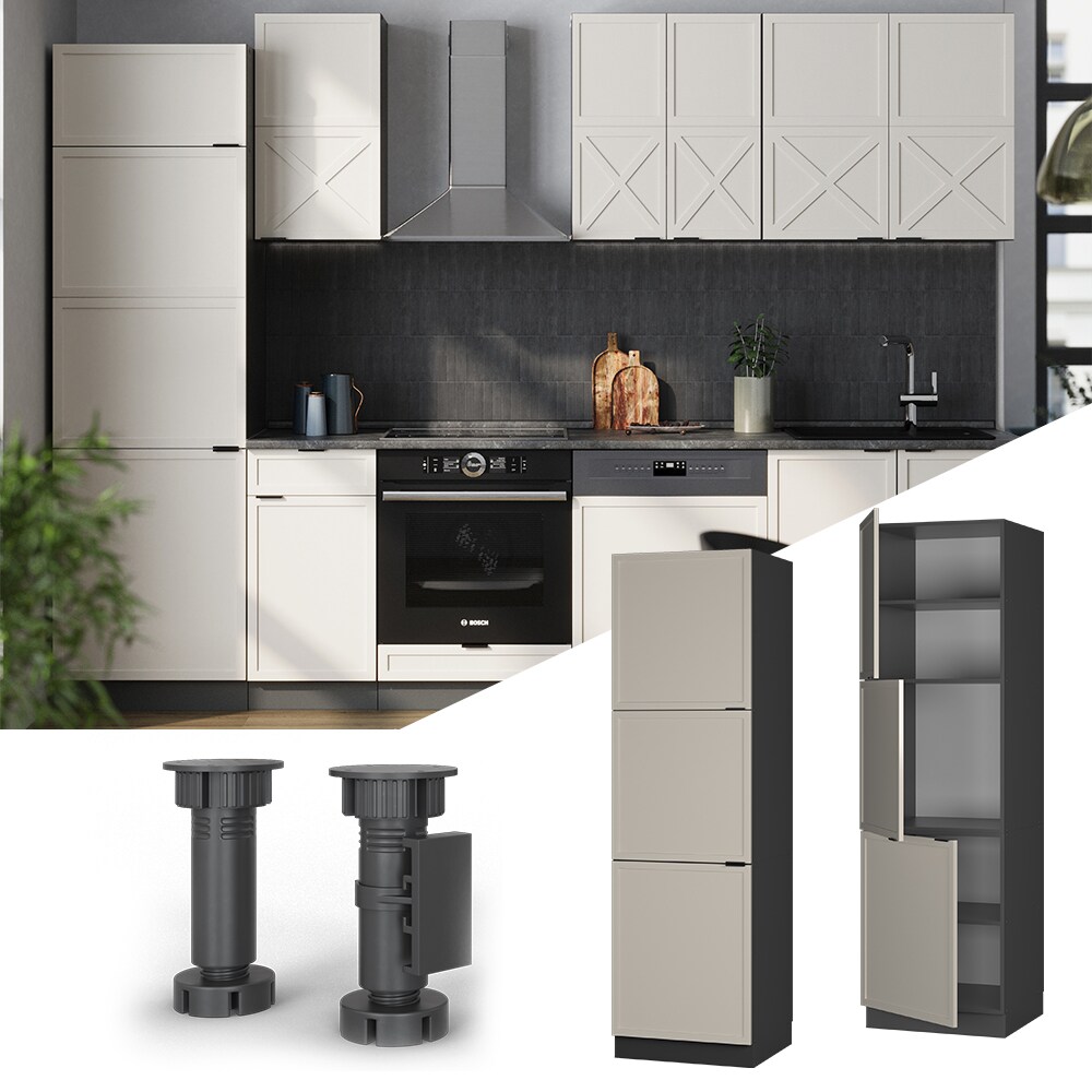 Vicco Vorratsschrank Fame-Line Anthrazit Grau-Beige gerahmt 60 cm 3 Türen