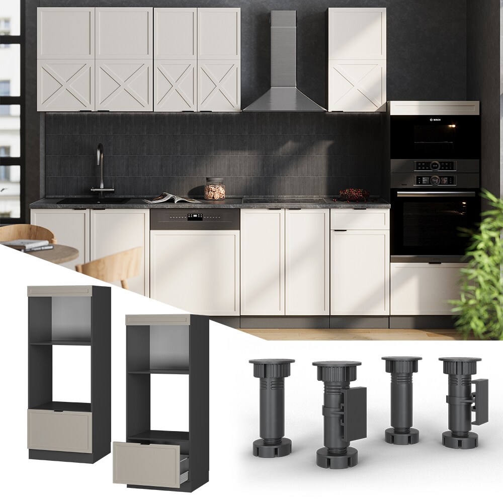 Vicco Mikrowellenschrank Fame-Line Anthrazit Grau-Beige gerahmt 60 cm mit Schublade