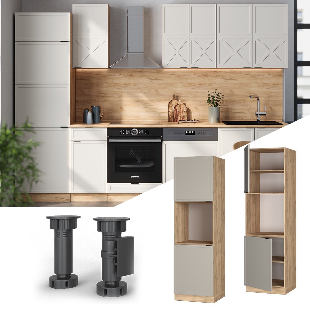 Vicco Vorratsschrank Fame-Line Eiche Grau-Beige gerahmt 60 cm 2 Türen