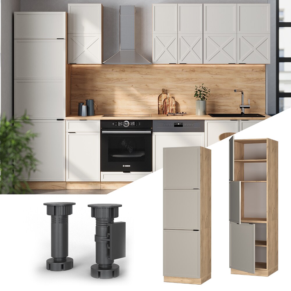 Vicco Vorratsschrank Fame-Line Eiche Grau-Beige gerahmt 60 cm 3 Türen