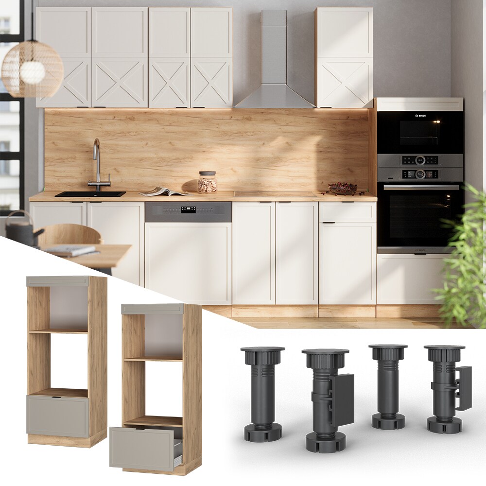 Vicco Mikrowellenschrank Fame-Line Eiche Grau-Beige gerahmt 60 cm mit Schublade - Bild 1