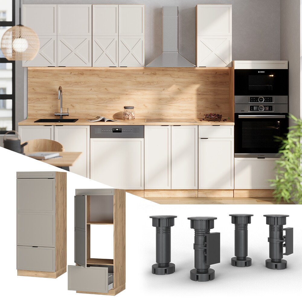 Vicco Mikrowellenschrank Fame-Line Eiche Grau-Beige gerahmt 60 cm mit Schublade & Tür