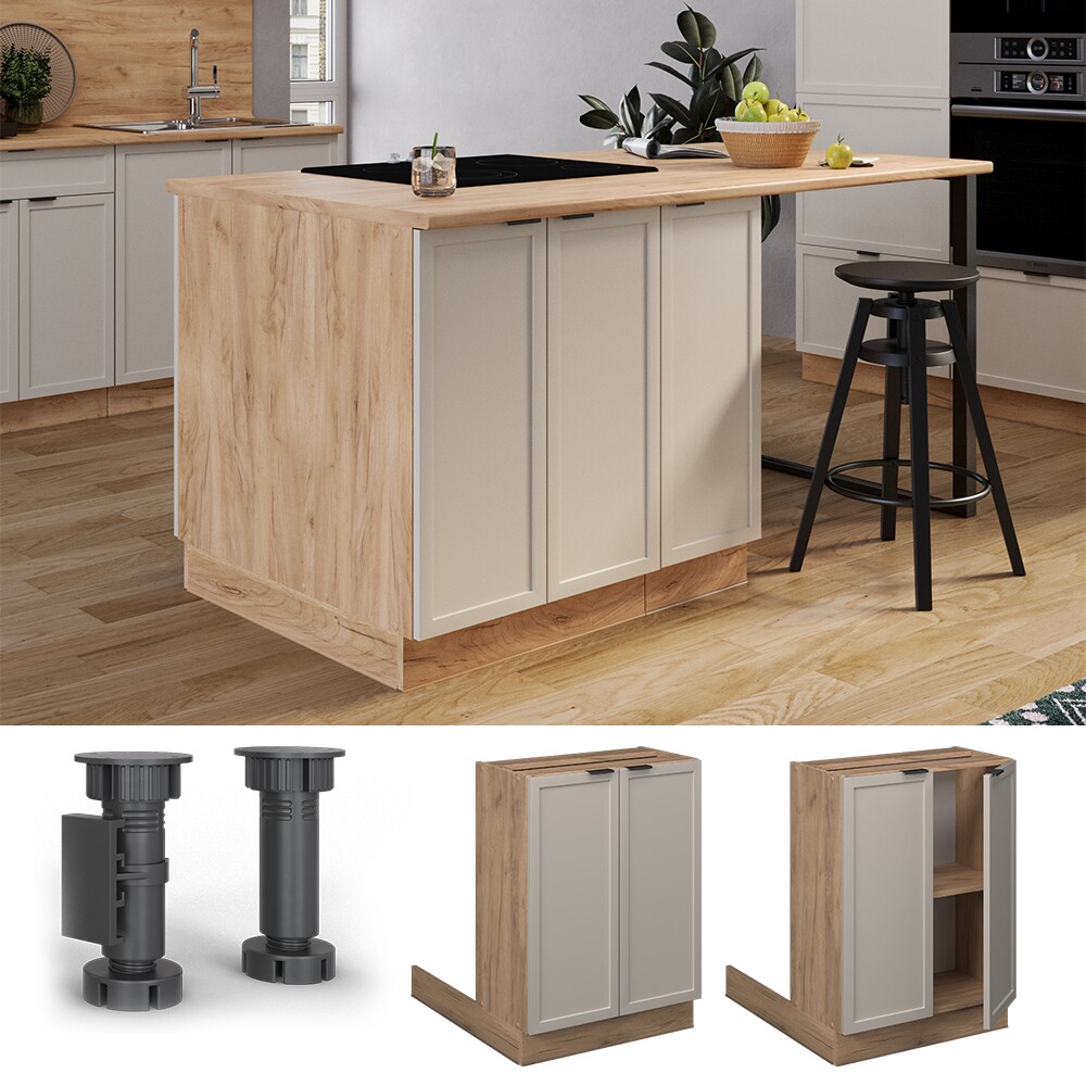 Vicco Regalinselunterschrank Fame-Line Eiche Grau-Beige gerahmt 60 cm